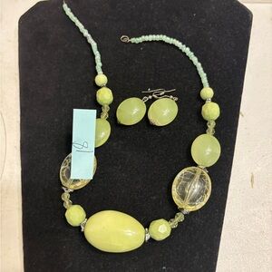 Green Beaded Necklace and Earrings Set